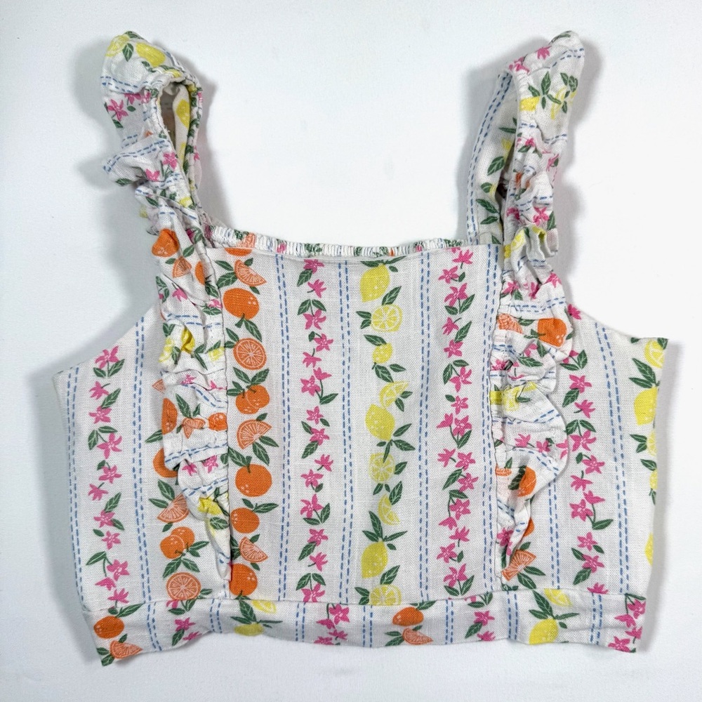 PAISLEY LANE Girls Floral Fruit Print Ruffle Strap Top Size 8 Lightweight Summer